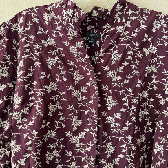 Ann Taylor Embroidered Ruffled Blouse Short Sleeve Size PXL - Picture 3 of 12